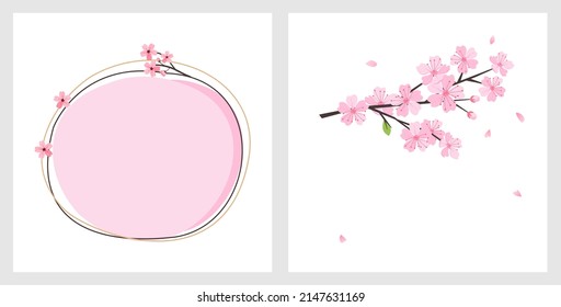 Cherry blossom branch icon logo and Sakura circle sign isolated on white background vector illustration.