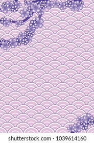 Cherry blossom branch on a japanese oriental lilac background