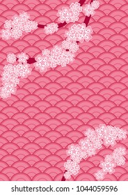 Cherry blossom branch on a japanese oriental pink background