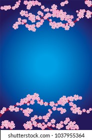 Cherry blossom branch on navy blue background
