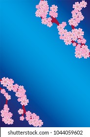 Cherry blossom branch on navy blue background