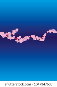 Cherry blossom branch on navy blue background