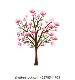 Cherry blossom branch with sakura flower Wall decoration Concept. Bird on branch wall decoration sticker design vector illustration 