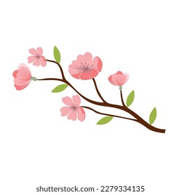 Cherry blossom branch with sakura flower Wall decoration Concept. Bird on branch wall decoration sticker design vector illustration 