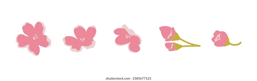 Cherry Blossom Branch. Simple cherry blossom illustration. Scenery with fluttering flowers.