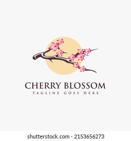 Cherry Blossom branch tree logo vector on white background