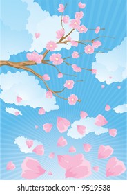 Cherry blossom branch. Vector.