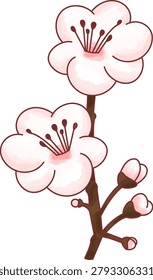 Cherry blossom branch vector with soft pink flowers and spring botanical theme