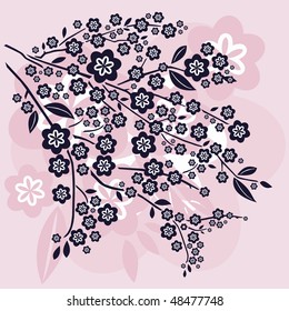 Cherry Blossom Branches on Pink Beige Colors Background