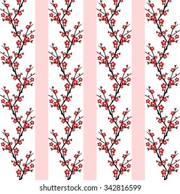 Cherry blossom branches with pink stripes create a beautiful floral pattern