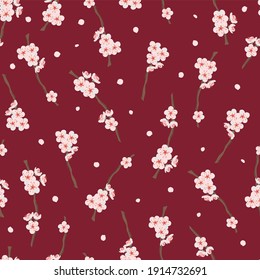 Cherry blossom branches seamless pattern.