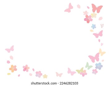 Flor de cerezo y mariposa en el marco de primavera.