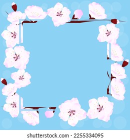 Tarjeta de flores de cerezo, flores de primavera. Ilustración vectorial retro. Coloca tu texto. Diseño para invitación, pancarta, afiche, volante