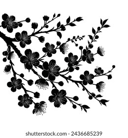 Cherry Blossom Charm Silhouette of Flowers Clustering on a Cherry Tree Branch