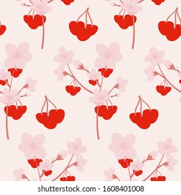 cherry blossom and cherries in a pattern, perfect to use on the web or in print