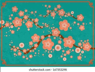 cherry blossom with Chinese border vector/illustration