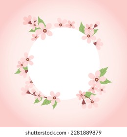 Cherry blossom circular frame. Spring vector template with copy space, card or banner design