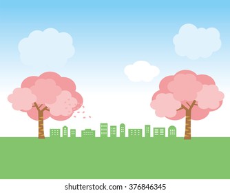 Cherry blossom and city landscape