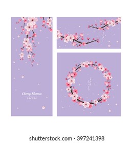 cherry blossom collection , greeting cards , seamless texture , japanese floral pattern