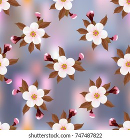Cherry blossom, color abstract background, seamless texture, vector.