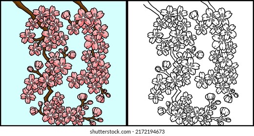 Ilustración de color de la página de color de la flor de cerezo