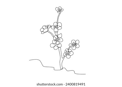 Un concepto de flor de cerezo. Dibujo de una línea de floración de cerezo