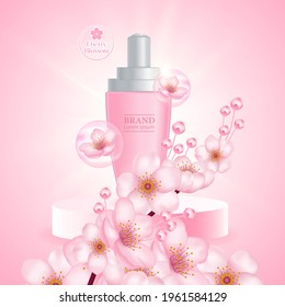 Cherry Blossom cream serum product vector illustration.