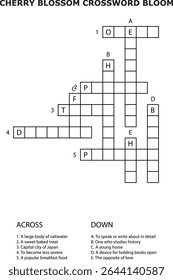 Cherry Blossom Crossword Puzzle Grid Game Imprimível Atividade vetor