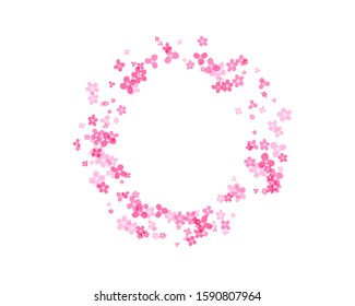 Cherry blossom decorations. Simplistic floral ornate design elements.  Vector isolated round frame.