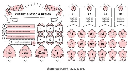 Cherry blossom design vector material set
