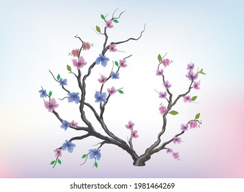 Cherry blossom drawing, sakura flower vector