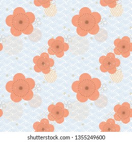 Cherry blossom element with wave pattern vector. Flower background template.