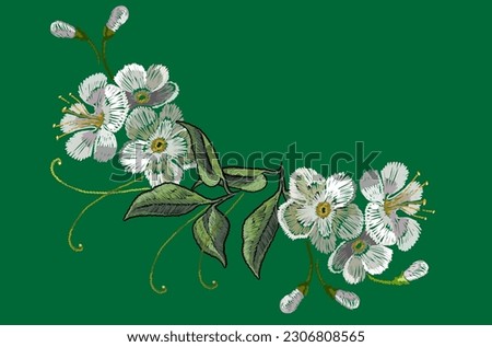 cherry blossom embroidery vector illustration