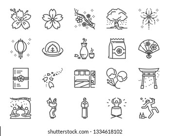 Cherry blossom festival icon set. Included icons as Sakura, blooming, fair, flower, japan and more.