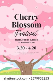 Cherry blossom festival poster invitation vector design. Blooming Sakura flower tree