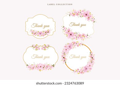 cherry blossom floral label illustration