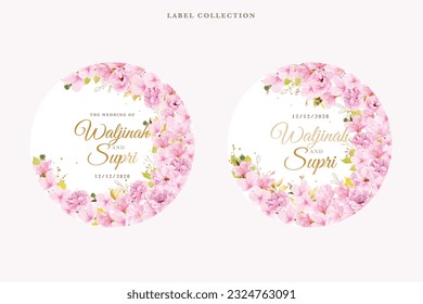 cherry blossom floral label illustration