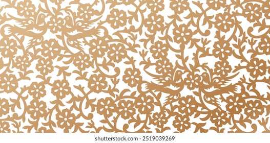 Cherry Blossom floral pattern golden colors isolated white backgrounds for floral wallpapers the bedroom, patterned fill, webs page, surface textures, books cover, fabrics printing papers, invitations