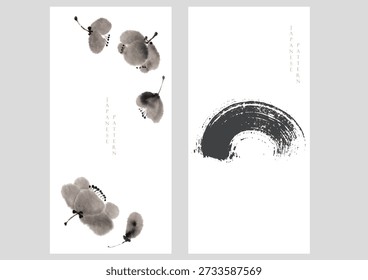 Cherry blossom flower and abstract brushstroke in Chinese painting style.