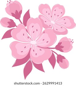 Cherry Blossom Flower Bouquet. Flat and Simple Pink Sakura.
