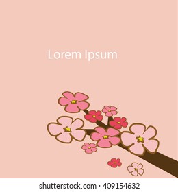 Cherry Blossom flower branch tree with pink and red illustration vector download with copy space for put the text on pink background