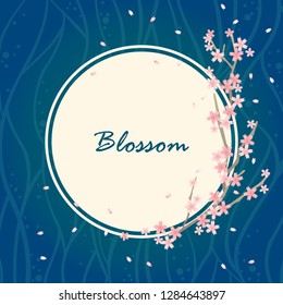 Cherry blossom flower with circle frame
on abstract water wave background for decoration on happy Chinese new year festival.