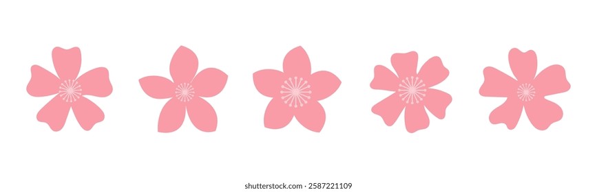 Cherry Blossom Flower Icon Set. Vector Illustration.