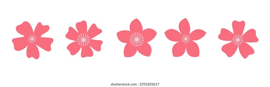 Cherry Blossom Flower Icon Set. Vector Illustration.