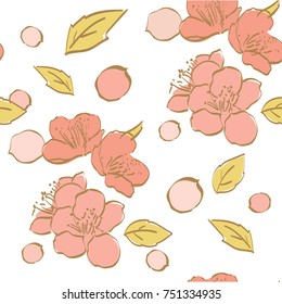 Cherry blossom flower pattern vector.  Floral background in hand drawing style.