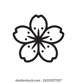 Flor da flor de cereja ou ícone do vetor da arte da linha de sakura para aplicativos e sites. Silhueta preta vetorial. com fundo branco

