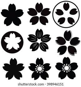Cherry Blossom  flower silhouette set vector with many style include drawing style and shade