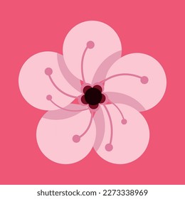 Kirschblüte. Frühlingsblume, Clipkunst. Vektorgrafik. Rosa symmetrische Blume. Sakura