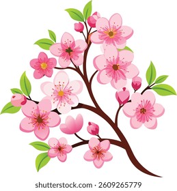 cherry blossom flowers isolated on white background. vector illustration