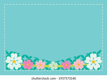 Cherry Blossom Flowers and Japanese Traditional Pattern, Stich Frame, Emerald Green Background